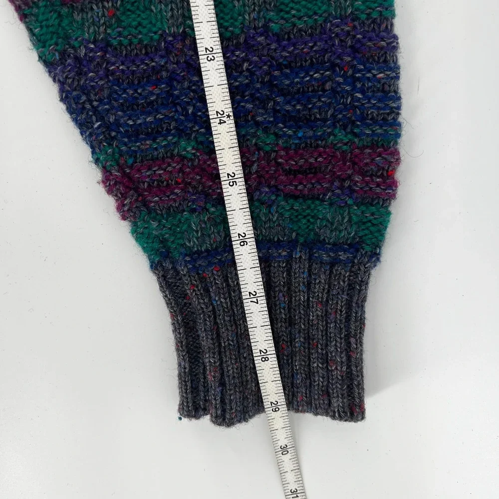 Vintage Wool Knit‎ Sweater Oversized Striped Geometric Crew Neck Teal Purple M/L